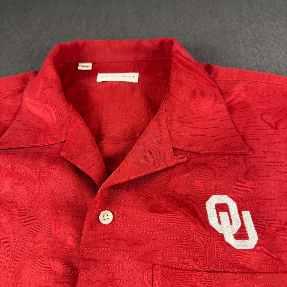 Cutter & Buck Oklahoma Sooners OU Mens Medium Red Jacquard Camp Shirt Crimson